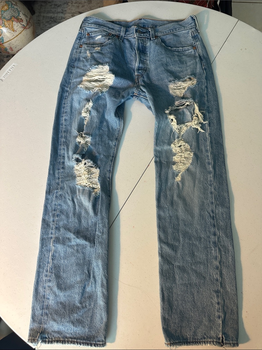 501 Levi’s straight leg distressed jeans,#D11